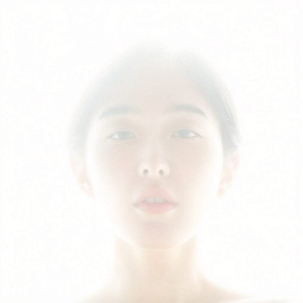 A high-key portrait of a person against a bright white backg
