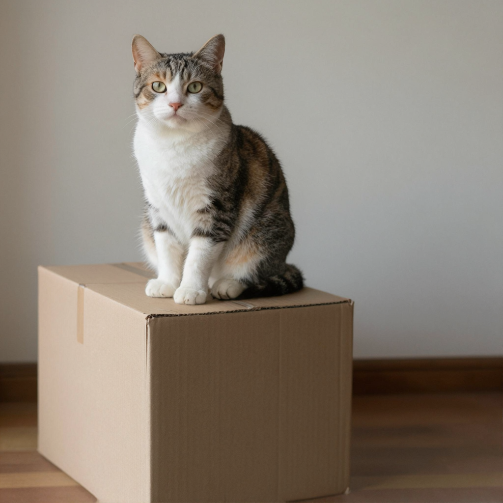 A cat sitting on top of a cardboard box