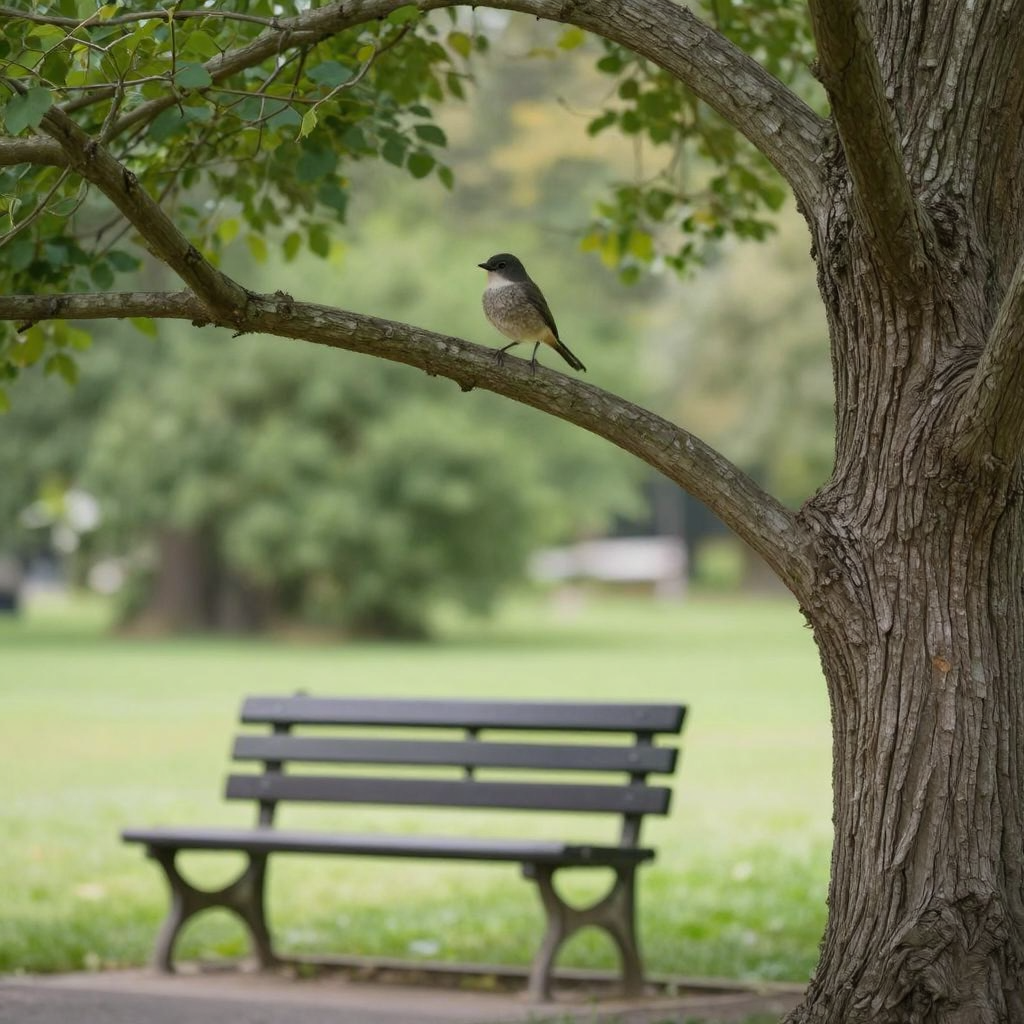 A bird perched on a branch, the branch extending from a tree