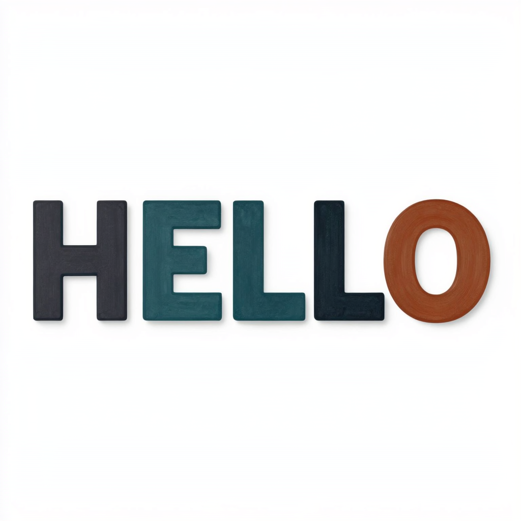 A single large word 'HELLO' centered on a white background