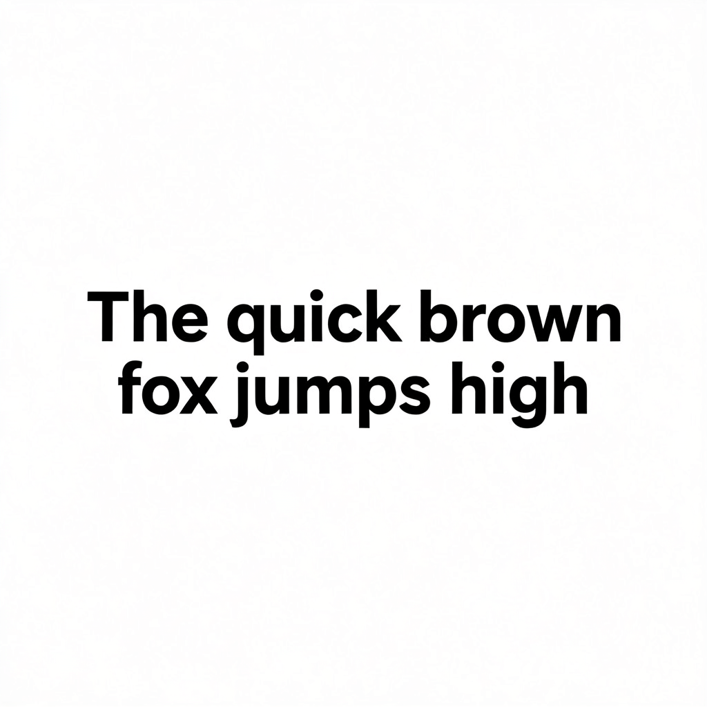 The sentence 'The quick brown fox jumps high' in clean black