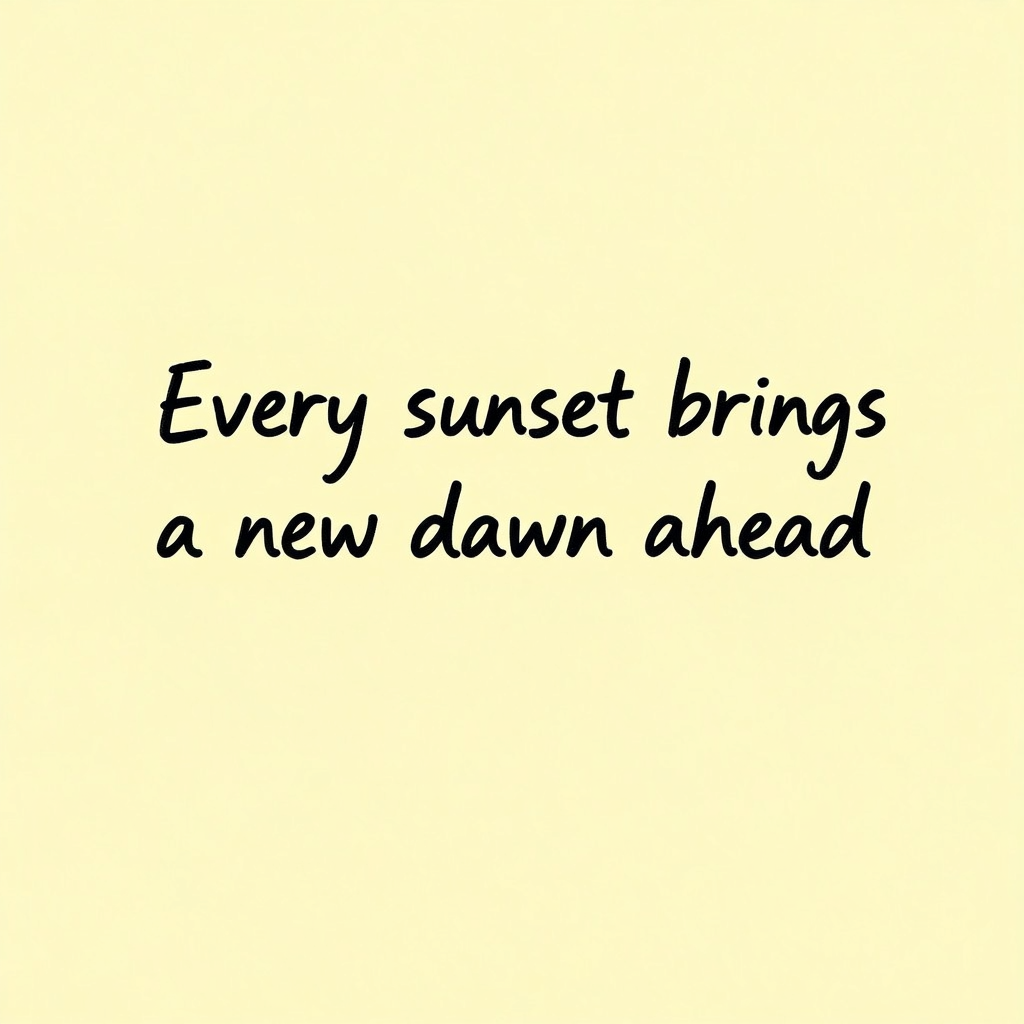 'Every sunset brings a new dawn ahead' written neatly on a p
