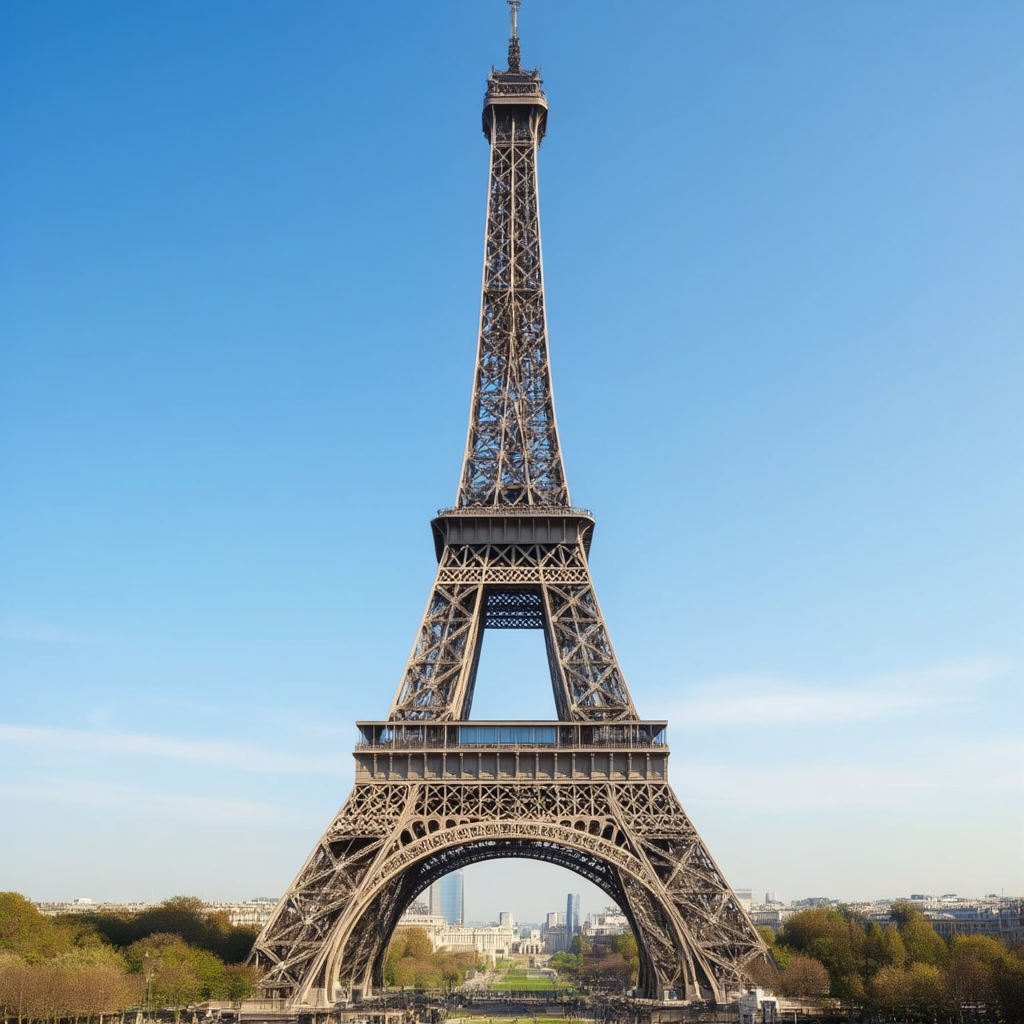 The Eiffel Tower in Paris on a clear day, architecturally ac