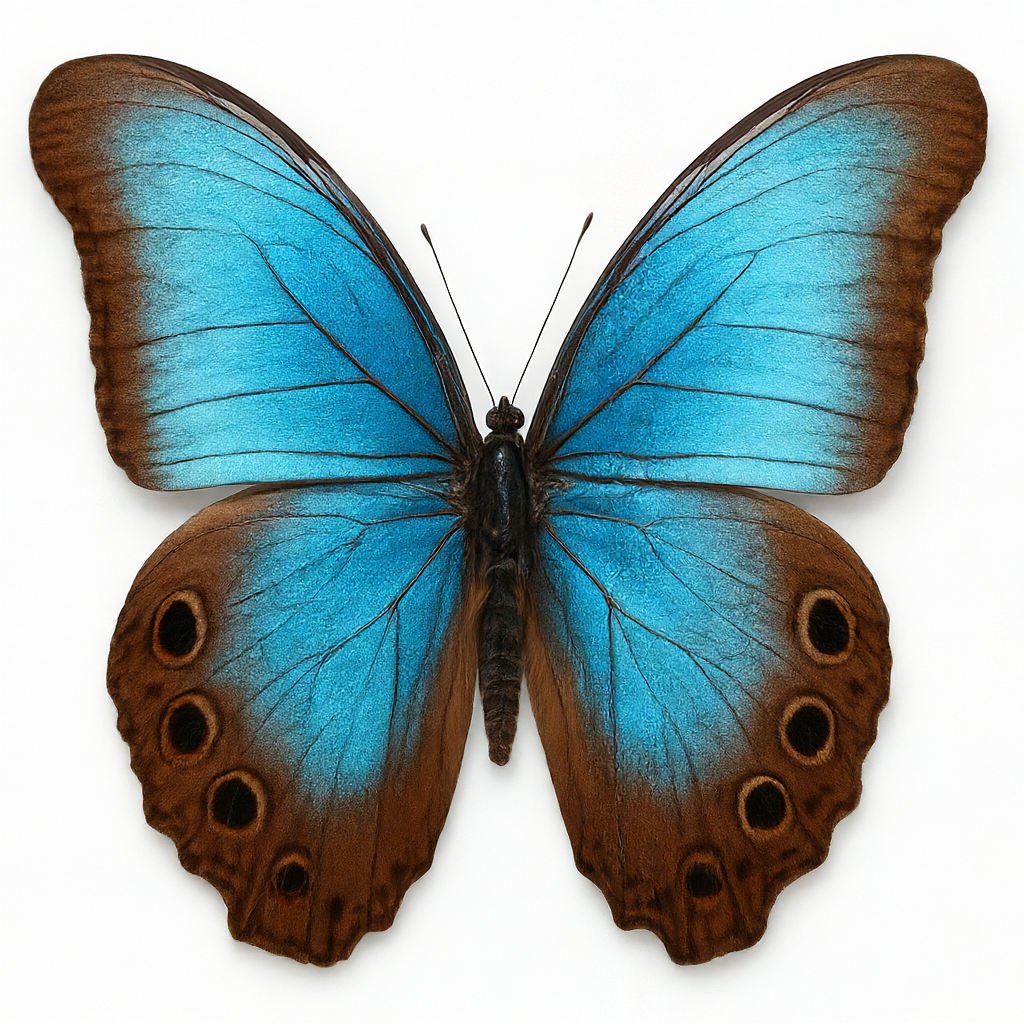 A Morpho menelaus butterfly with accurate iridescent blue do