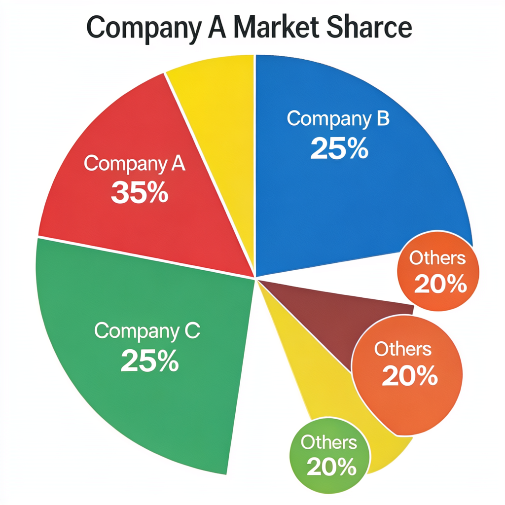 A pie chart showing market share: Company A 35%, Company B 2