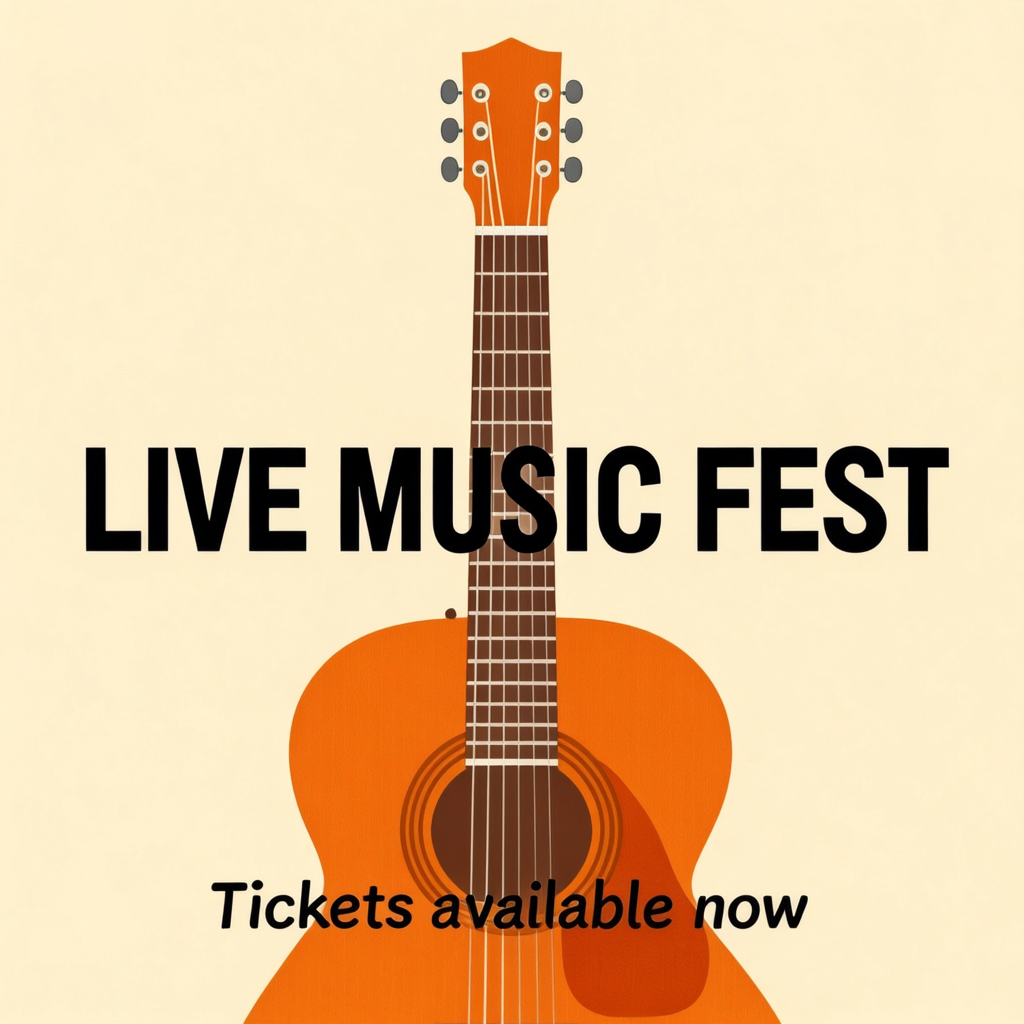 An event poster featuring a guitar illustration, the headlin