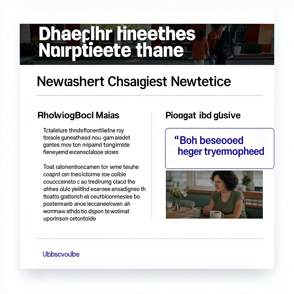 A newsletter layout with a banner image header, a two-column