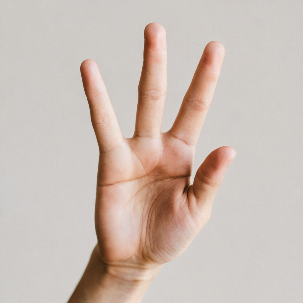 A person counting to three on their fingers, with index, mid