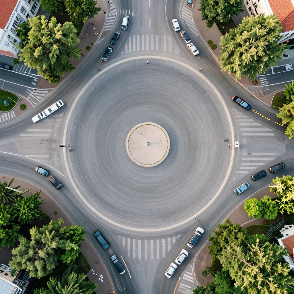 An aerial bird's-eye view looking straight down at a traffic