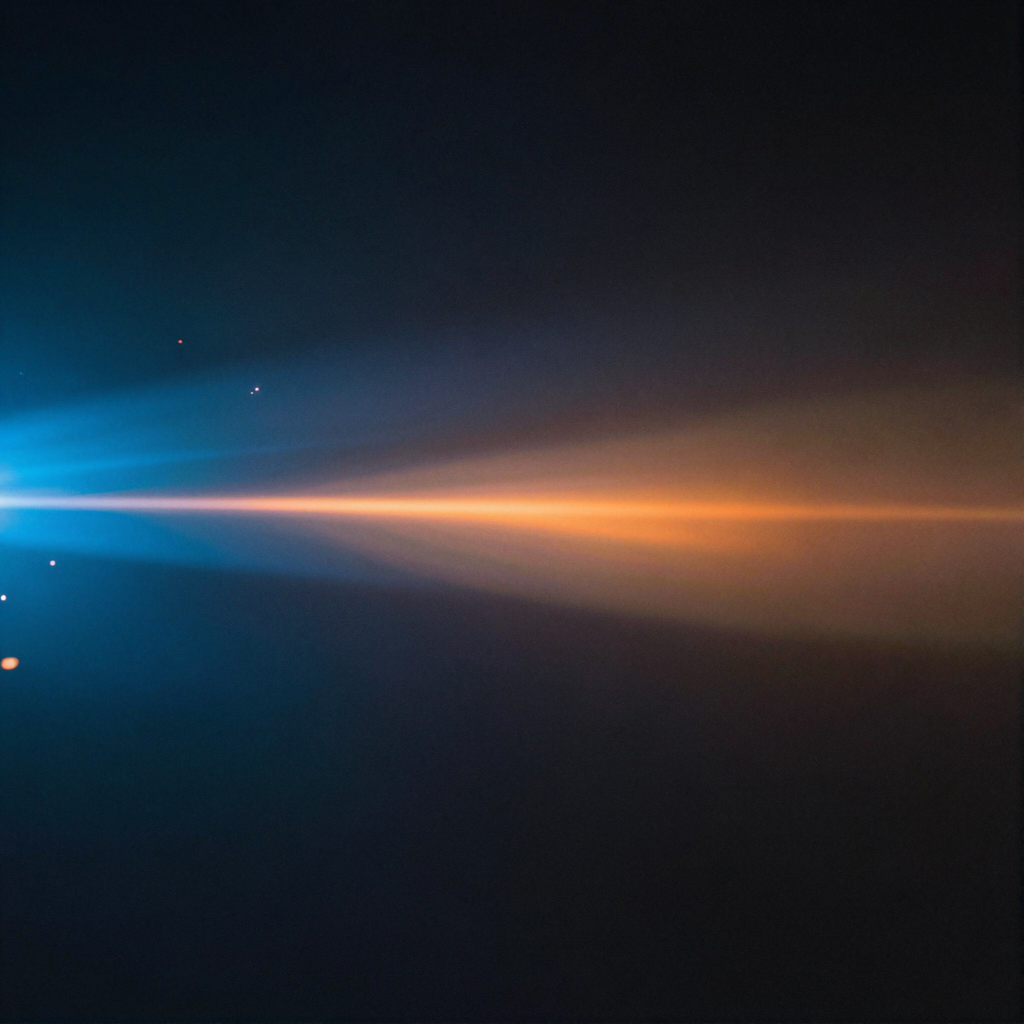 A cinematic frame with blue and orange anamorphic lens flare