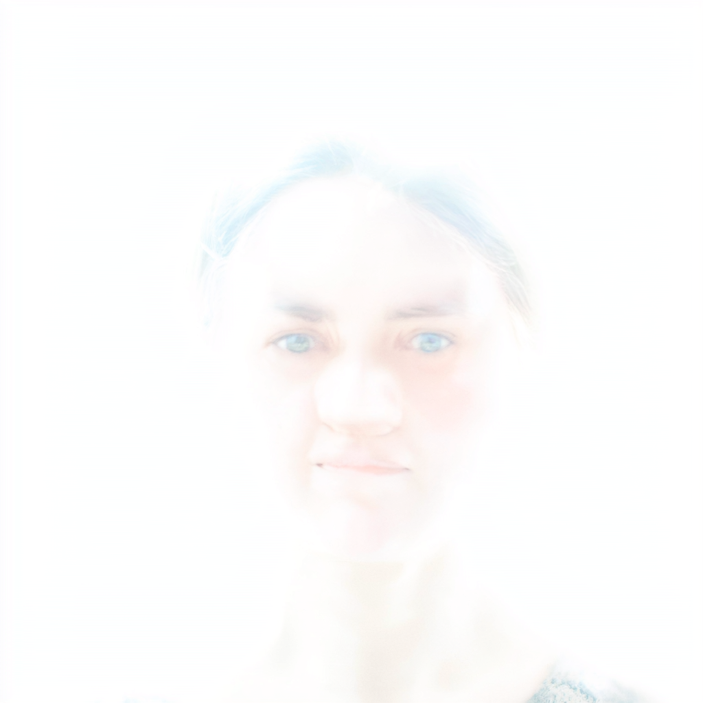 A high-key portrait of a person against a bright white backg