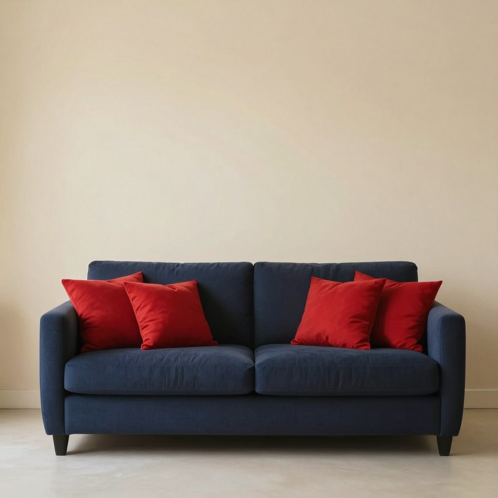 A minimalist room with walls in #F5E6CC (warm cream), a sofa