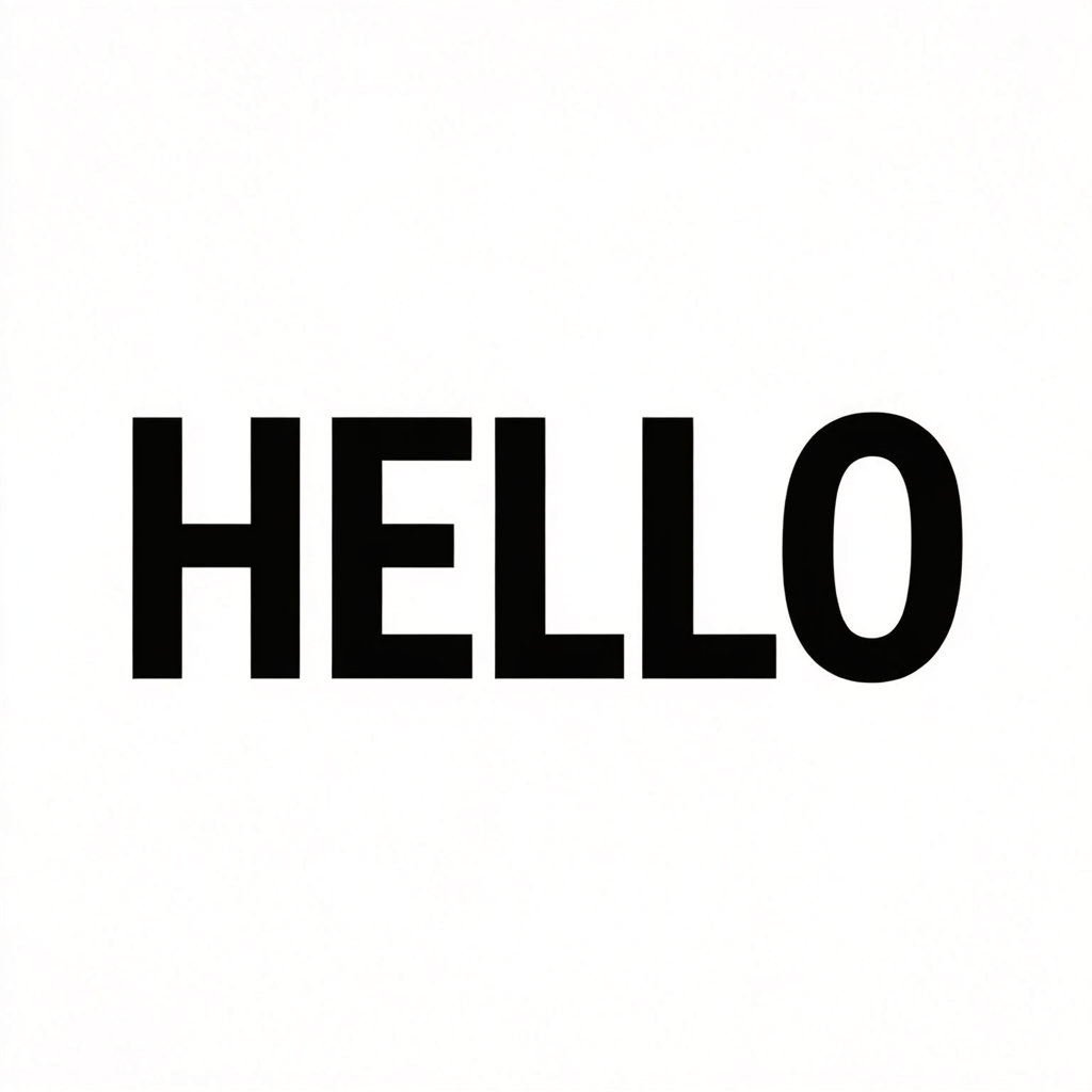 A single large word 'HELLO' centered on a white background