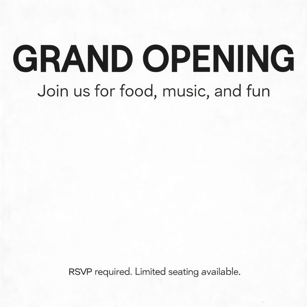 A flyer with large title 'GRAND OPENING', subtitle 'Join us 
