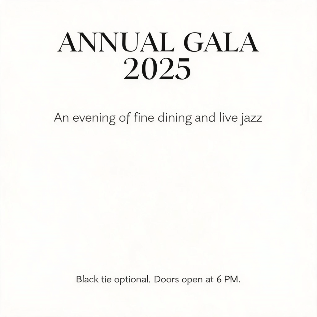 An event banner with headline 'ANNUAL GALA 2025' at the top 
