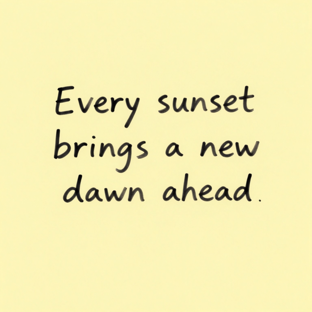 'Every sunset brings a new dawn ahead' written neatly on a p