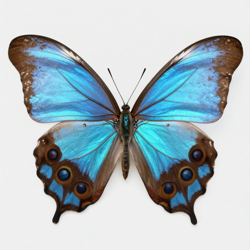A Morpho menelaus butterfly with accurate iridescent blue do