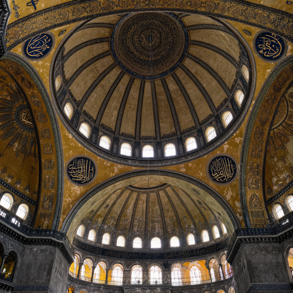 The Hagia Sophia interior showing the massive central dome, 