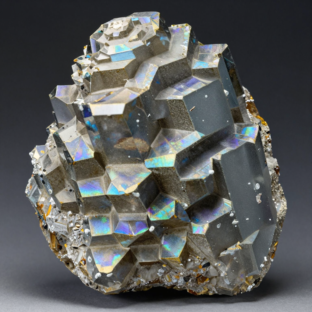 A specimen of bismuth crystal showing accurate iridescent ox
