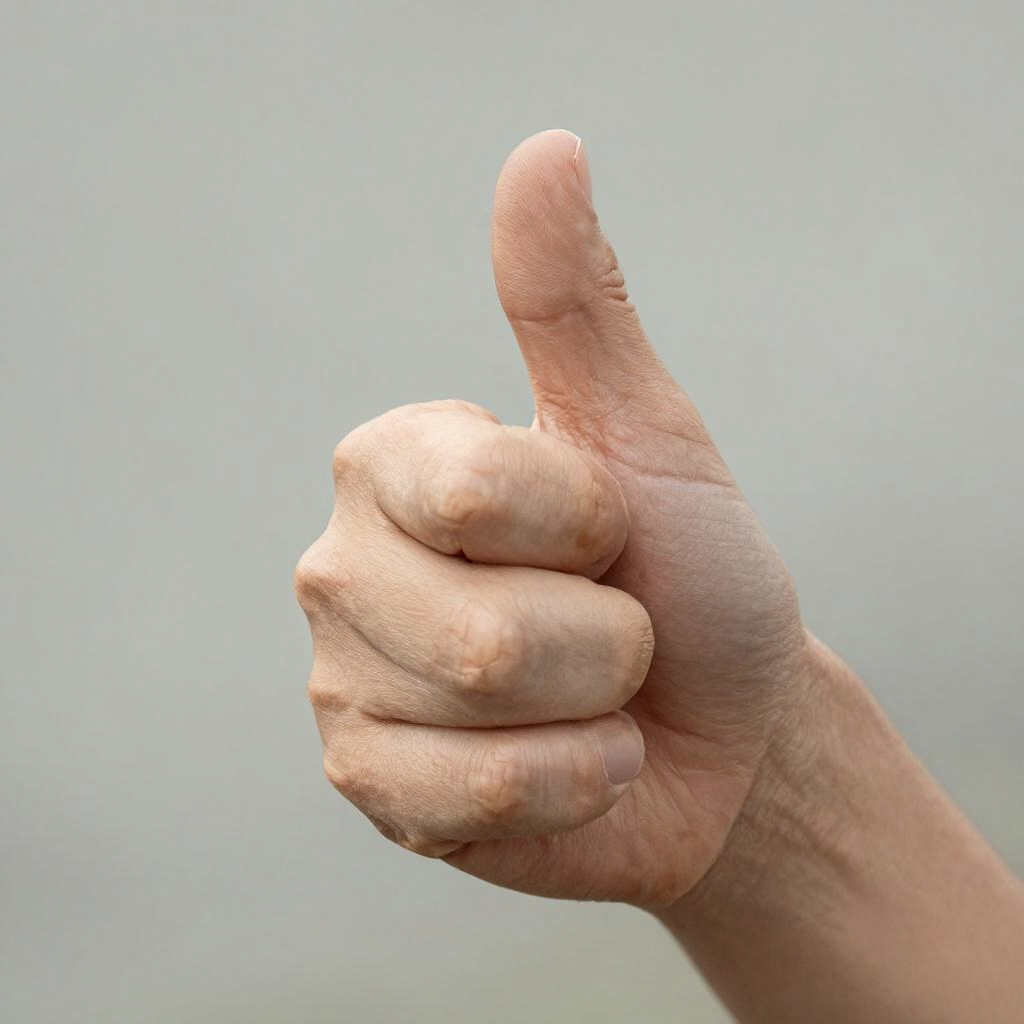 A hand giving a thumbs-up with four fingers curled and thumb