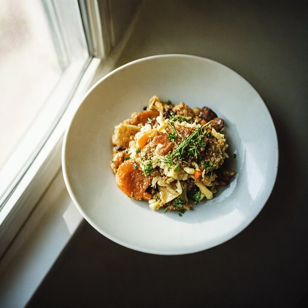 A food photograph shot from above at 35mm f/2.8 with natural