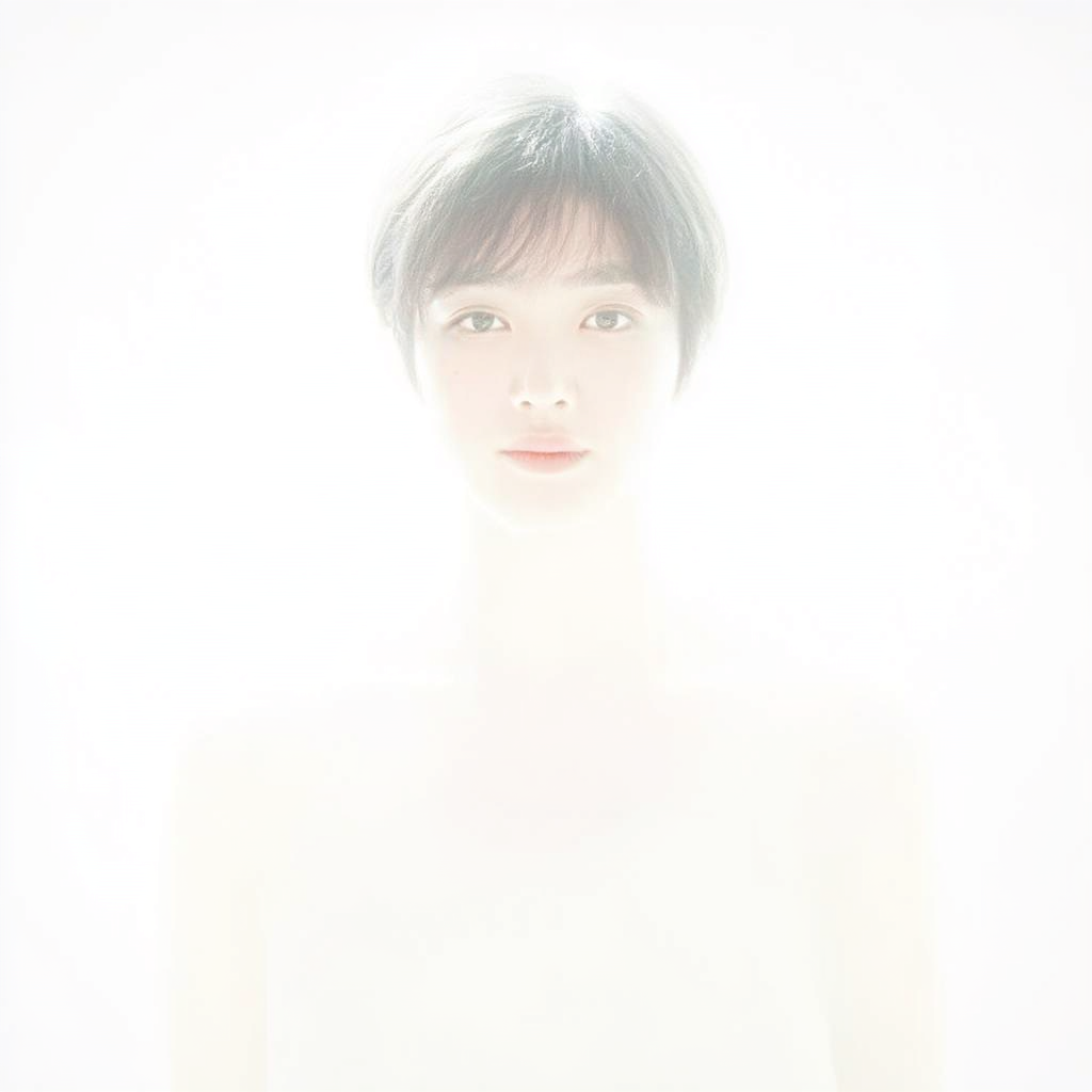 A high-key portrait of a person against a bright white backg