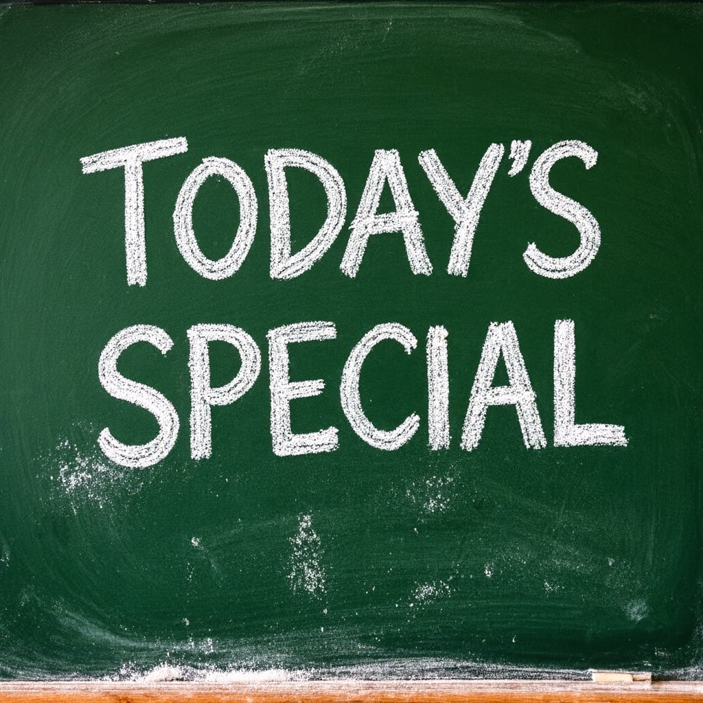 The phrase 'TODAY'S SPECIAL' written in white chalk on a dar