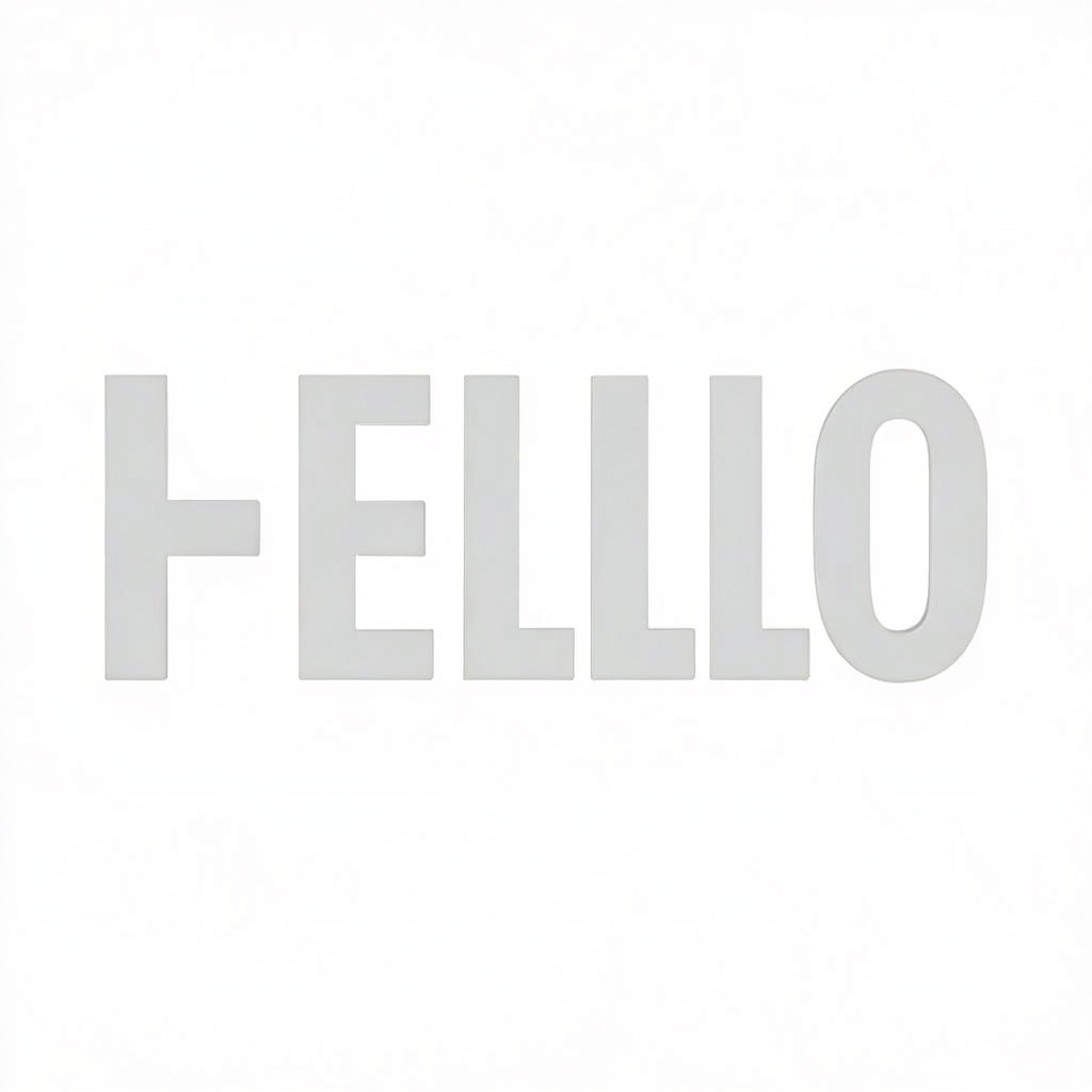 A single large word 'HELLO' centered on a white background