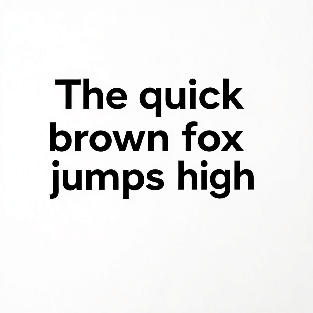The sentence 'The quick brown fox jumps high' in clean black