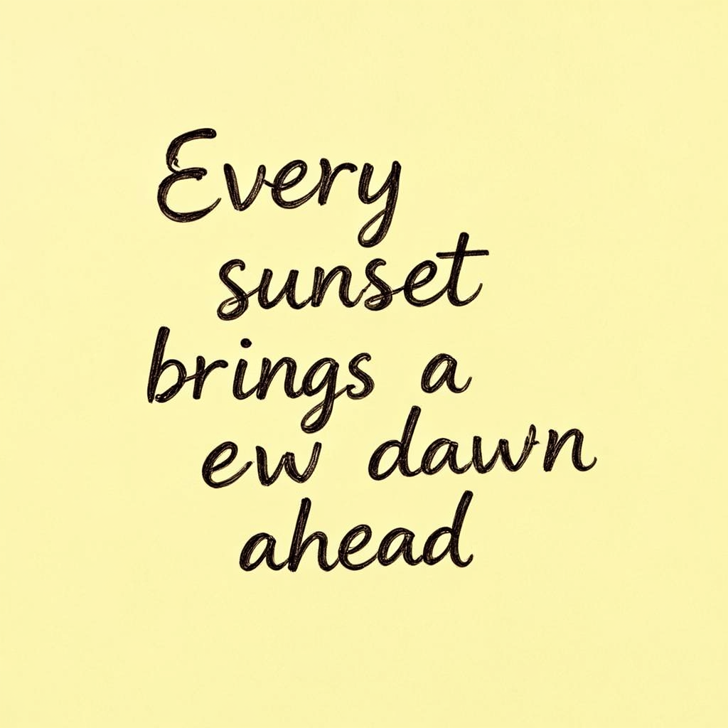'Every sunset brings a new dawn ahead' written neatly on a p