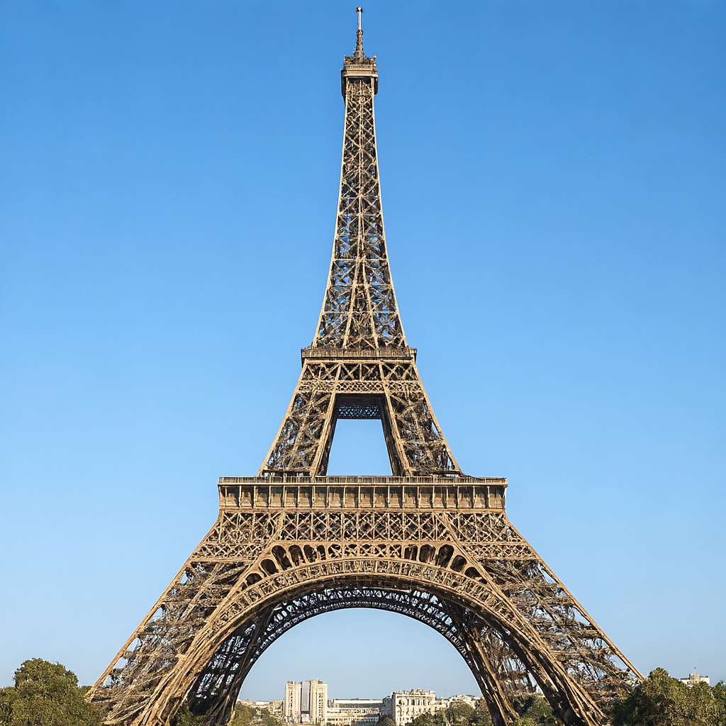 The Eiffel Tower in Paris on a clear day, architecturally ac