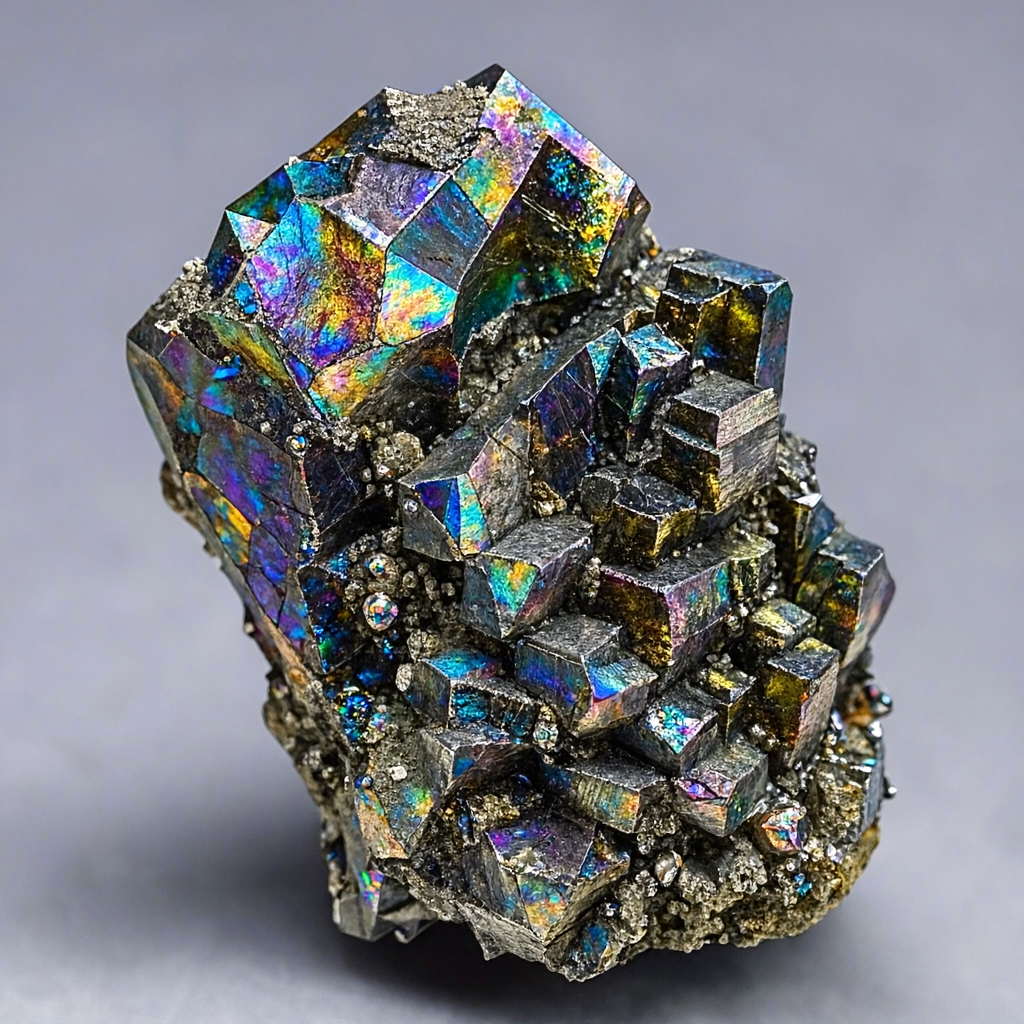 A specimen of bismuth crystal showing accurate iridescent ox