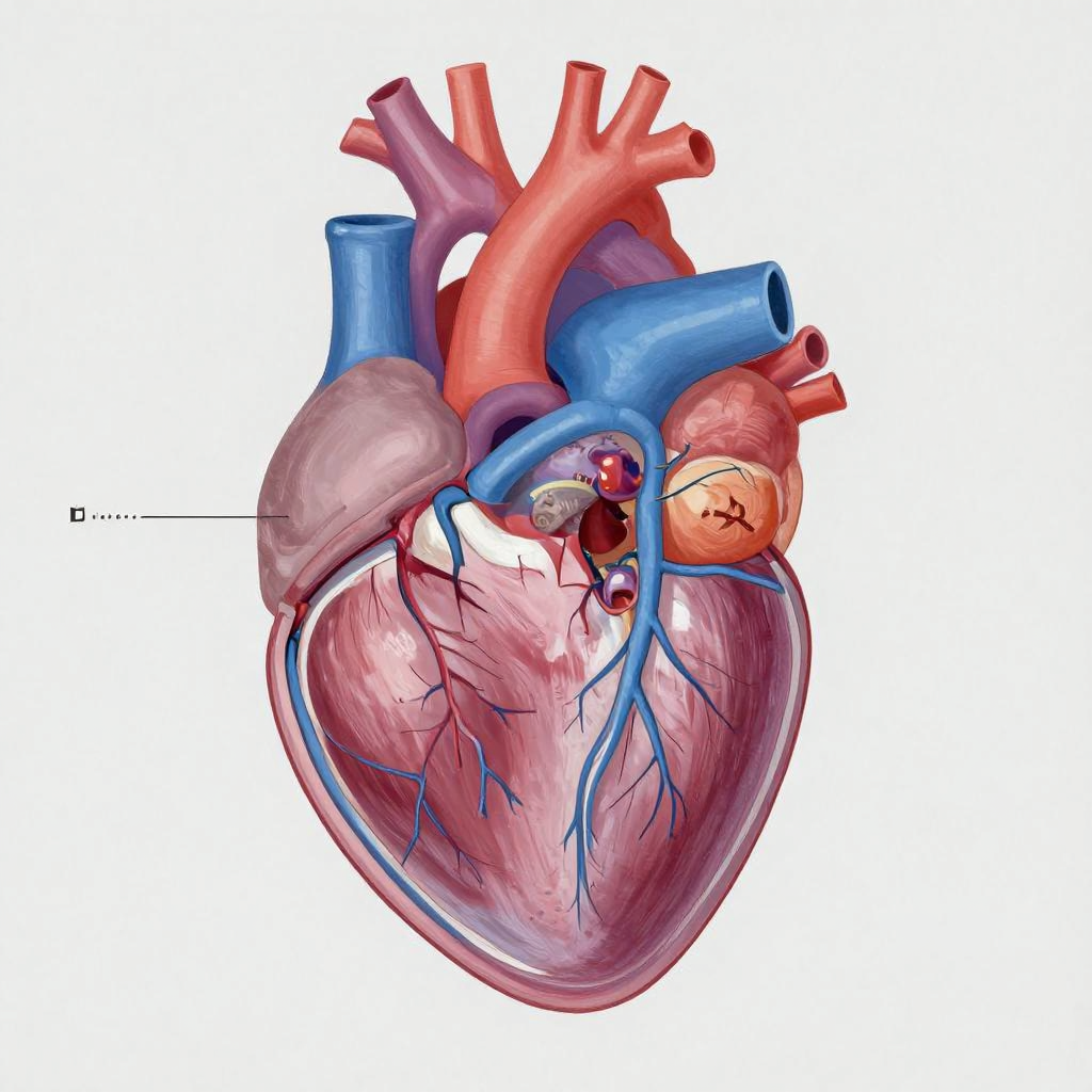 An anatomical illustration of the human heart showing four c
