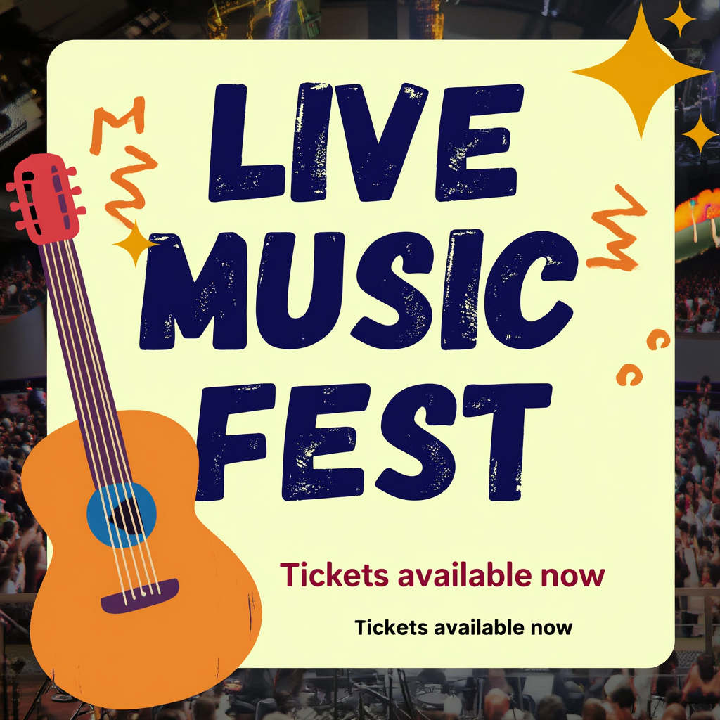 An event poster featuring a guitar illustration, the headlin