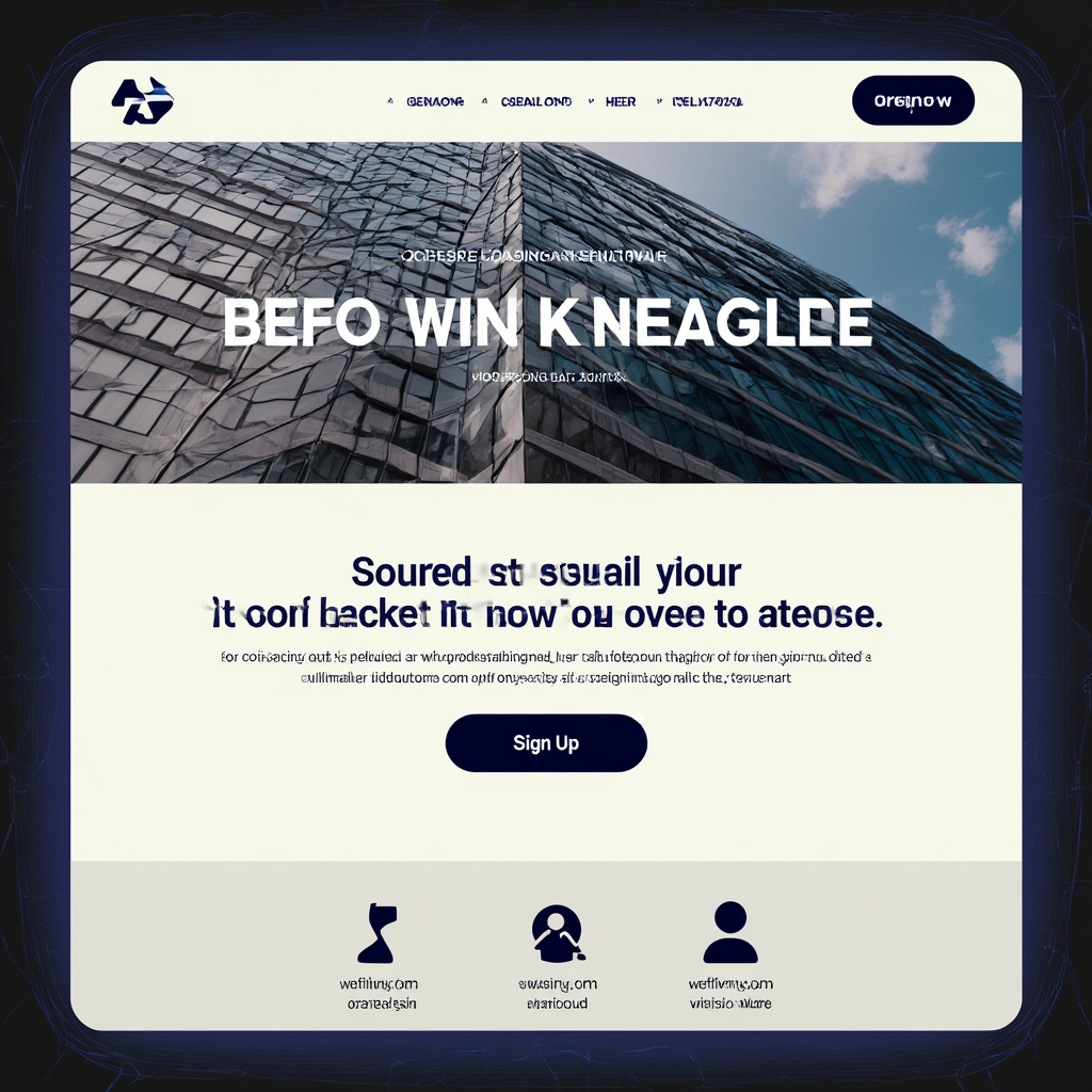 A landing page design with a hero header image at the top, a