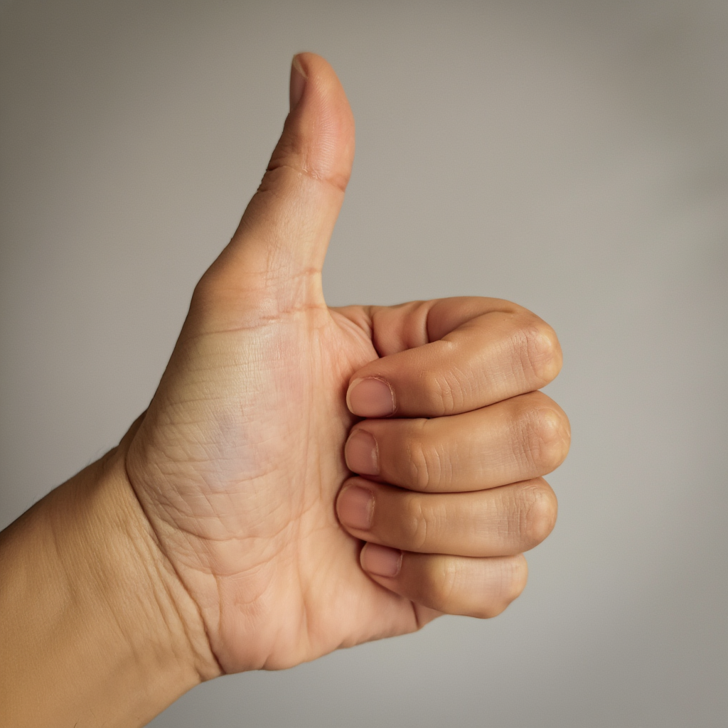 A hand giving a thumbs-up with four fingers curled and thumb