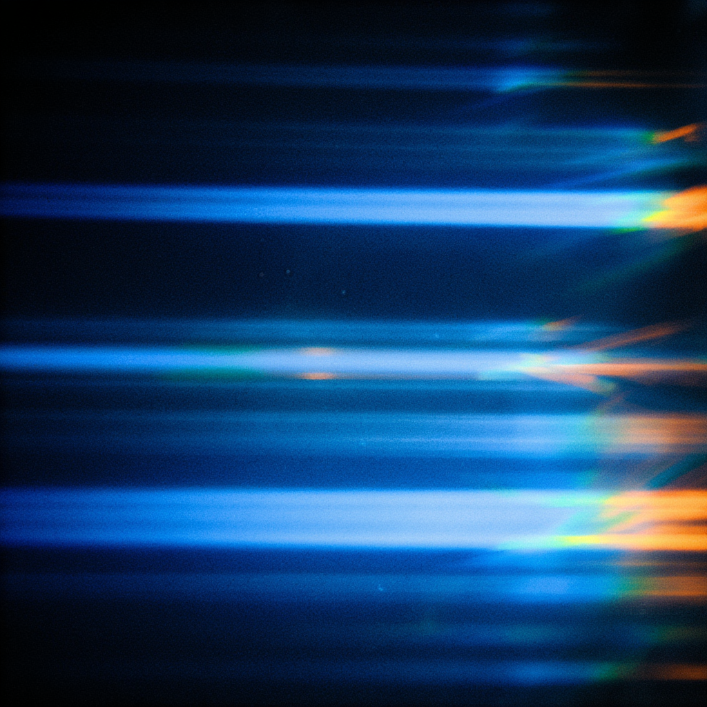 A cinematic frame with blue and orange anamorphic lens flare