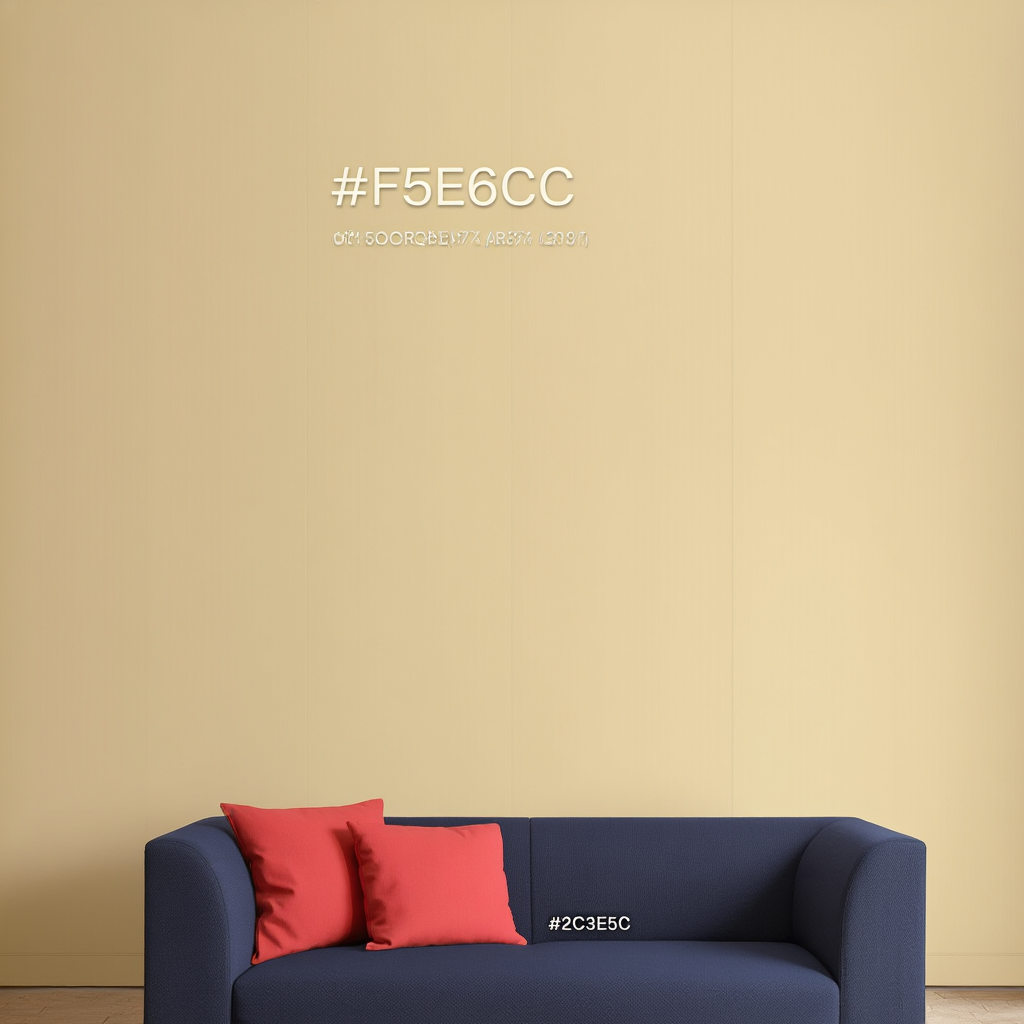 A minimalist room with walls in #F5E6CC (warm cream), a sofa