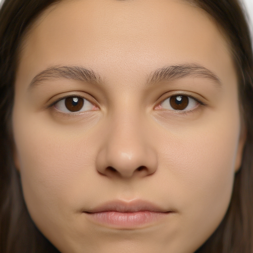 A human face with eyes, nose, and mouth but no eyebrows