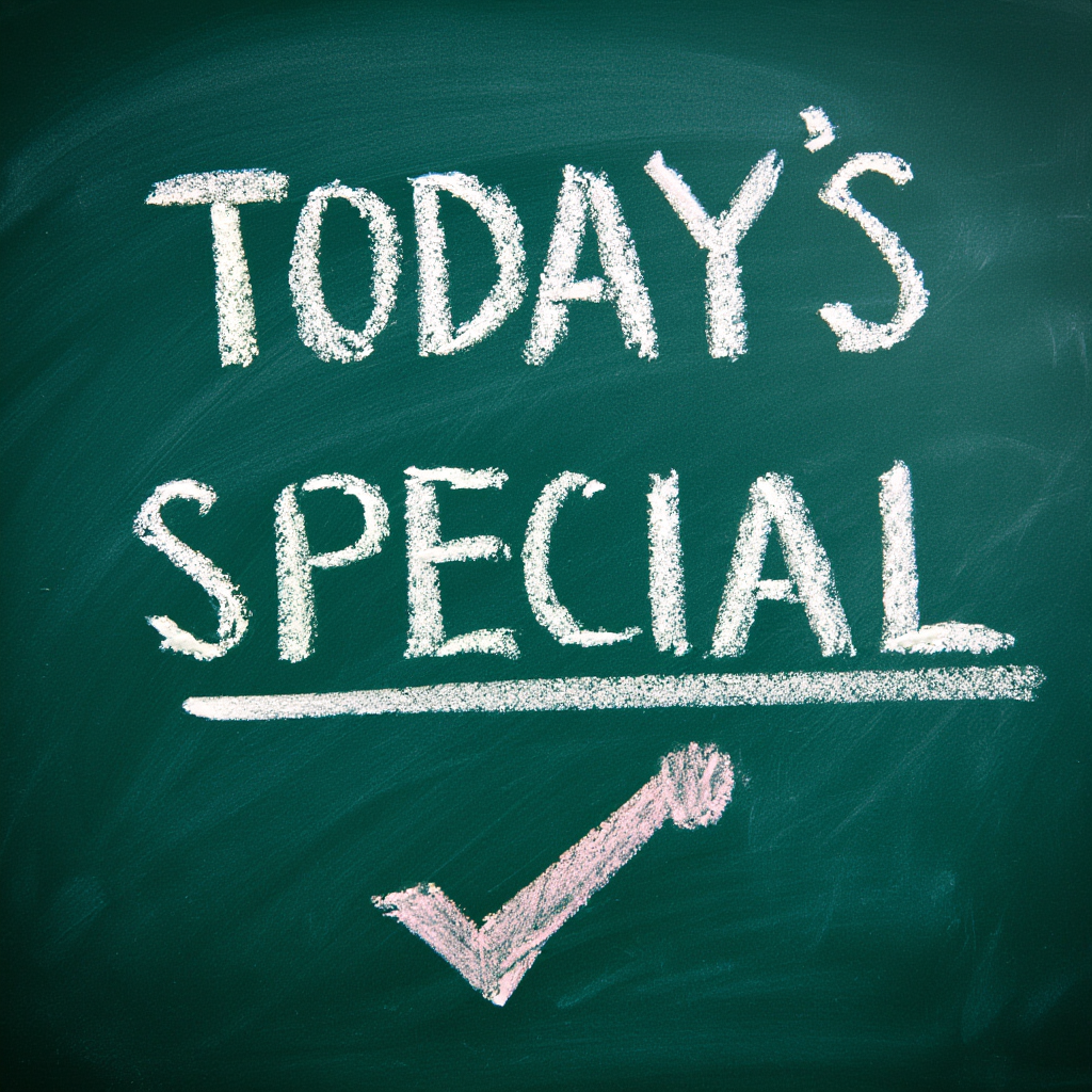 The phrase 'TODAY'S SPECIAL' written in white chalk on a dar