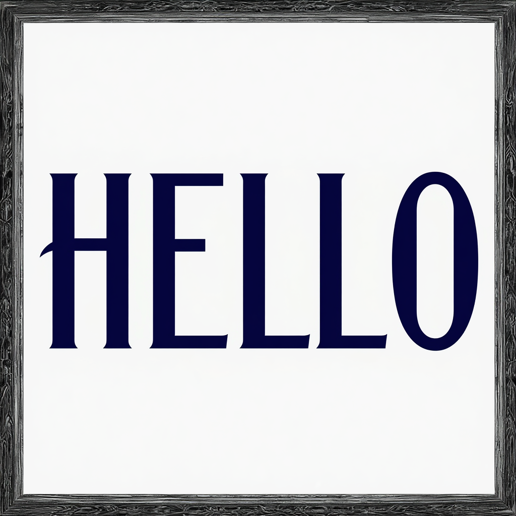 A single large word 'HELLO' centered on a white background