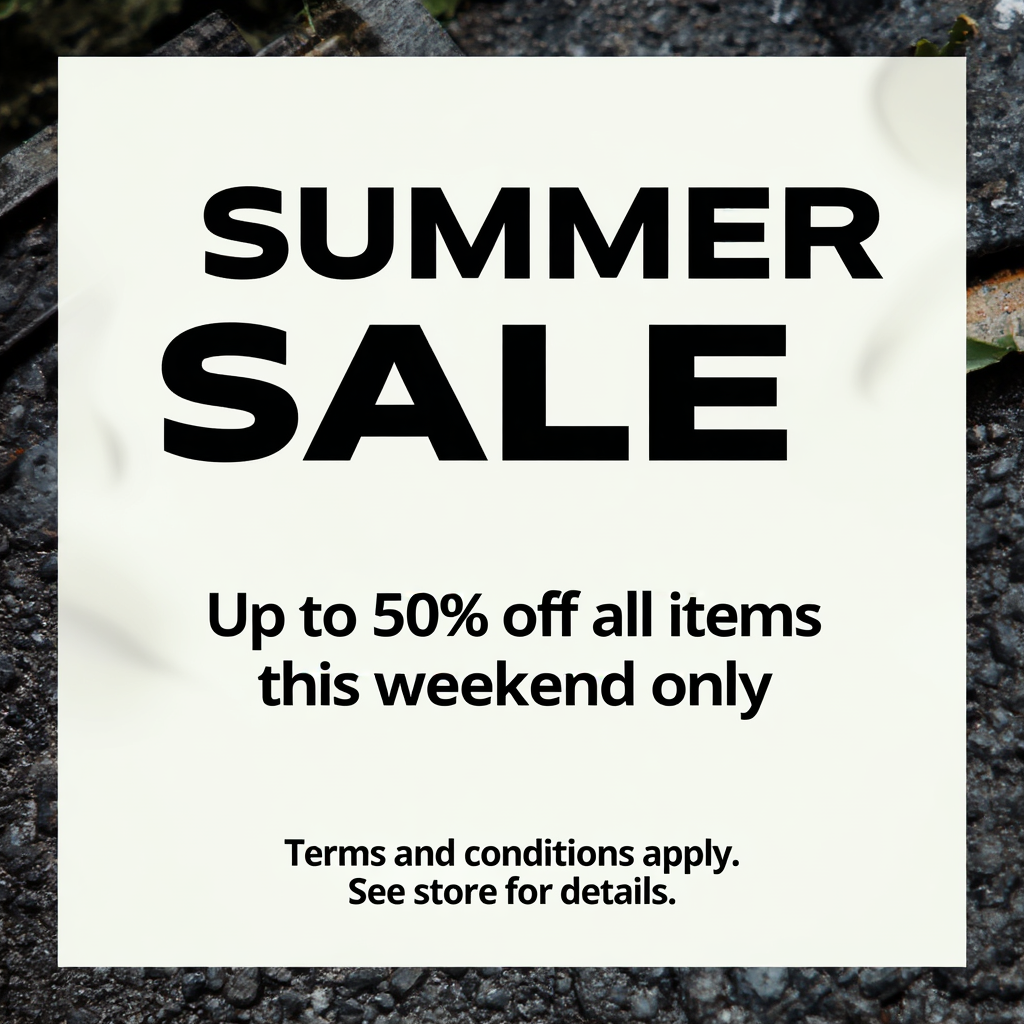 A poster with headline 'SUMMER SALE' in large bold text, bod