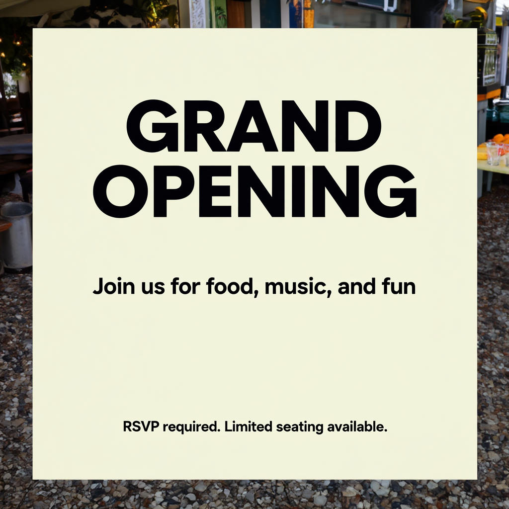 A flyer with large title 'GRAND OPENING', subtitle 'Join us 