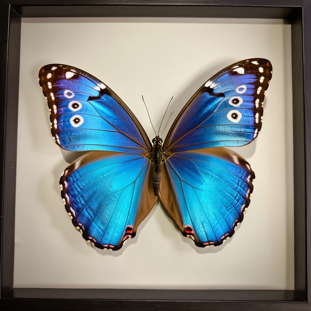 A Morpho menelaus butterfly with accurate iridescent blue do