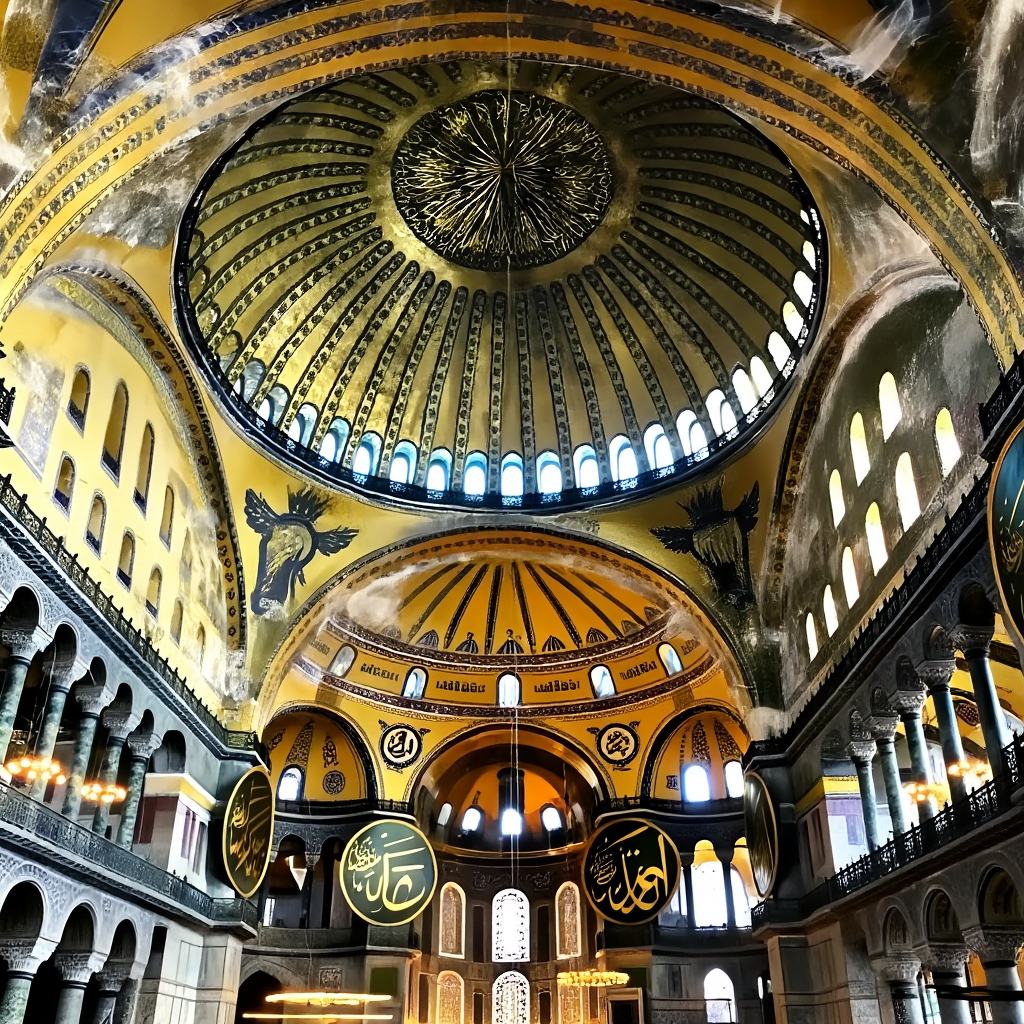 The Hagia Sophia interior showing the massive central dome, 