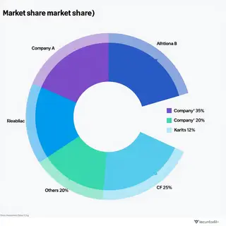 A pie chart showing market share: Company A 35%, Company B 2