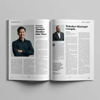 A magazine double-page spread with a left page containing a 