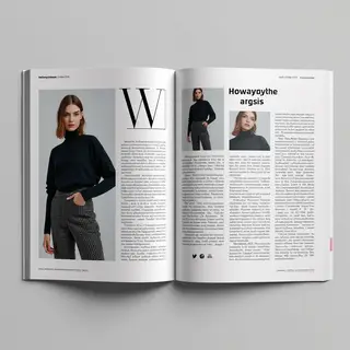 A fashion magazine spread with a full-bleed left-page photo,