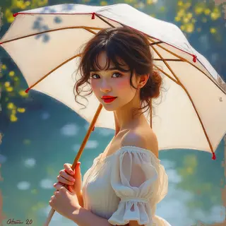 A woman with a parasol in the style of Impressionism — soft 
