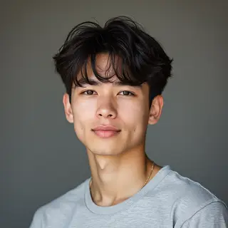 A headshot of a teenager with a relaxed, neutral face